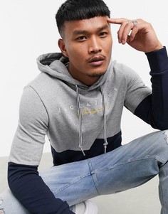 Худи расцветки колор блок серого и темно-синего цветов Jack & Jones Originals-Серый