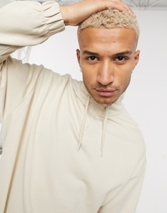 Бежевый oversized-свитшот с воротником-стойкой и контрастными шнурками ASOS DESIGN