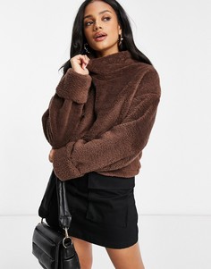 Флисовый топ шоколадного цвета в стиле oversized с высоким воротником и эластичным поясом Street Collective-Коричневый