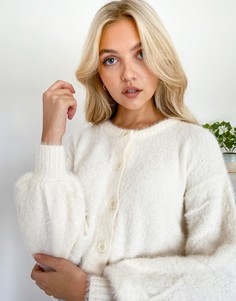 Свободный пушистый кардиган с объемными рукавами Wednesdays Girl-Кремовый