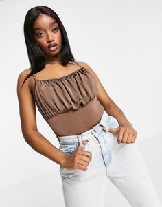 Бежевое боди со сборками Missguided-Коричневый