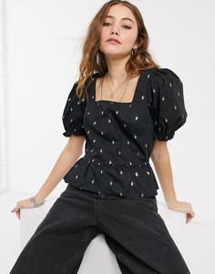 Черная блузка с квадратным вырезом Miss Selfridge-Черный
