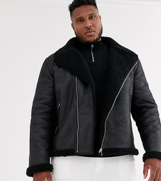 Черная байкерская куртка из искусственной овечьей шерсти с подкладкой из искусственного меха ASOS DESIGN Plus-Черный