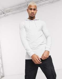 Белый меланжевый удлиненный худи облегающего кроя ASOS DESIGN