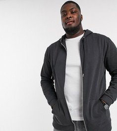 Черный удлиненный худи на молнии из органического хлопка ASOS DESIGN Plus