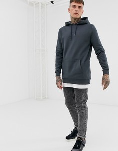 Удлиненный худи черного цвета со вставкой на нижней кромке ASOS DESIGN-Черный