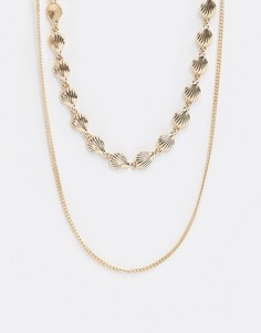 Эксклюзивное золотистое ярусное ожерелье из цепочки и ракушек Accessorize-Золотой