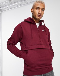 Бордовый худи на короткой молнии Nike Club-Красный