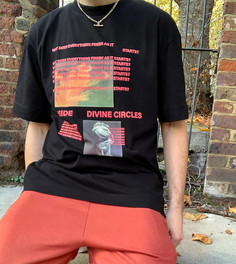 Черная oversized-футболка с принтом COLLUSION-Белый