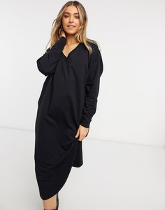 Черное платье-свитшот миди с V-образным вырезом ASOS DESIGN-Черный