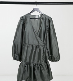 Эксклюзивное серое платье мини из тафты с запахом COLLUSION Plus-Зеленый