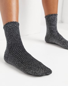 Черные носки до щиколотки с блестящей отделкой серебристого цвета и фигурными краями ASOS DESIGN-Черный