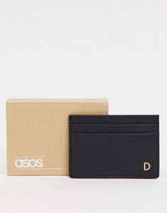 Кожаная кредитница с инициалом "D" ASOS DESIGN-Черный