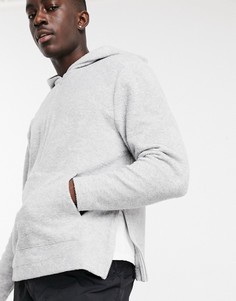 Свободный меланжевый худи из плотного флиса с молниями по бокам ASOS DESIGN-Серый