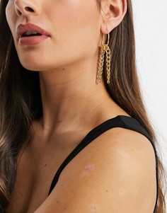 Золотистые серьги-кольца с цепочкой DesignB London-Золотистый