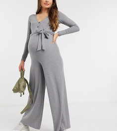 Серый комбинезон на пуговицах с поясом на талии ASOS DESIGN Maternity