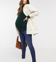 Темно-синие джинсы скинни с посадкой поверх живота River Island Maternity Molly-Голубой