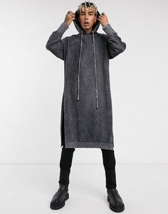 Очень удлиненный худи oversized выбеленного черного цвета ASOS DESIGN-Черный