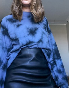 Синяя oversized-футболка с длинными рукавами и принтом тай-дай ASOS DESIGN-Голубой
