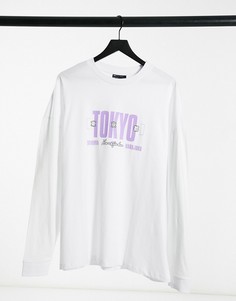 Белый лонгслив в стиле oversized с принтом названия города ASOS DESIGN