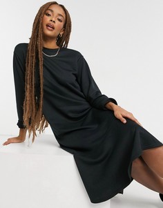 Черное платье-свитшот миди с волнистым подолом New Look-Черный