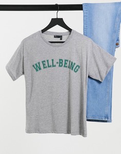 Футболка серого меланжевого цвета с принтом "well-being" ASOS DESIGN-Серый