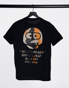 Черная футболка с принтом Bershka-Черный