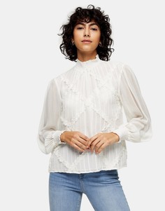 Светло-бежевая блузка с декоративной тесьмой Topshop-Кремовый
