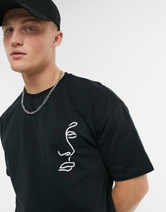 Футболка с принтом в виде лица на спине New Look-Черный