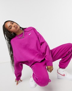 Фиолетовый свитшот в стиле oversized с маленьким логотипом-галочкой Nike