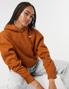 Желтовато-коричневое oversized-худи с небольшим логотипом-галочкой Nike-Коричневый