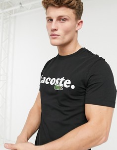 Черная футболка с большим логотипом и принтом крокодила на груди Lacoste-Черный