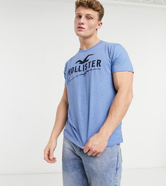 Светло-синяя меланжевая футболка с большим логотипом спереди Hollister-Голубой