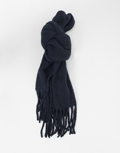 Черный шарф-одеяло с начесом и кисточками AllSaints