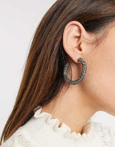 Черные фактурные серьги-кольца Accessorize-Черный