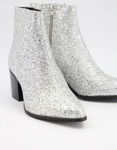 Серебристые блестящие сапоги-челси на каблуке с острым носком ASOS DESIGN-Серебристый