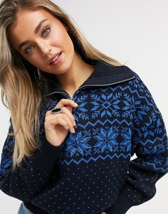 Темно-синий джемпер со снежинками на короткой молнии ASOS DESIGN Christmas