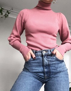 Пыльно-розовый джемпер в рубчик с высоким воротом ASOS DESIGN