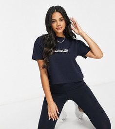Темно-синяя укороченная футболка Napapijri Box эксклюзивно для ASOS-Синий