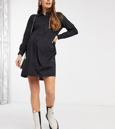 Черное свободное хлопковое платье-рубашка мини ASOS DESIGN Maternity-Черный