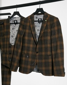 Пиджак в серо-коричневую клетку Twisted Tailor-Серый