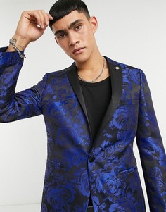 Темно-синий пиджак с жаккардовым цветочным рисунком Twisted Tailor
