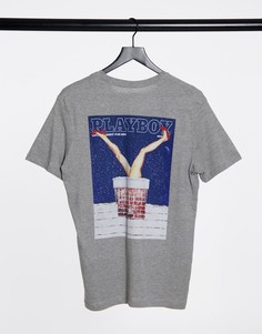 Серая футболка с новогодним принтом "Playboy" Jack & Jones Originals-Серый