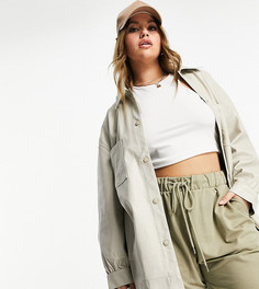 Куртка-рубашка в стиле oversize из искусственной кожи Public Desire x Carms Curve-Бежевый