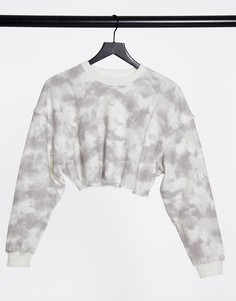 Серый укороченный свитшот с рисунком тай-дай Bershka