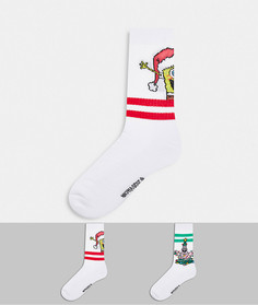 Набор из 2 пар спортивных носков с новогодним принтом Губки Боба ASOS DESIGN-Многоцветный