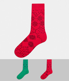 Набор из 2 пар спортивных носков зеленого и красного цветов с узором Фэйр-Айл ASOS DESIGN-Многоцветный