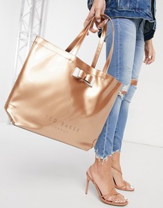 Большая сумка с бантом цвета розового золота Ted Baker Hanacon-Золотистый