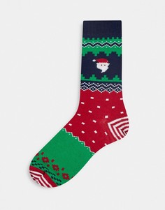 Новогодние носки до щиколотки с принтом Санты-Клауса и узором Фэйр-айл ASOS DESIGN-Многоцветный