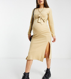 Светло-коричневое платье мидакси с поясом Missguided Maternity-Коричневый